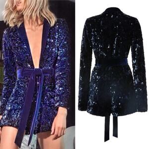 Alexis Pamina Romper Blue Sequin Belted Playsuit